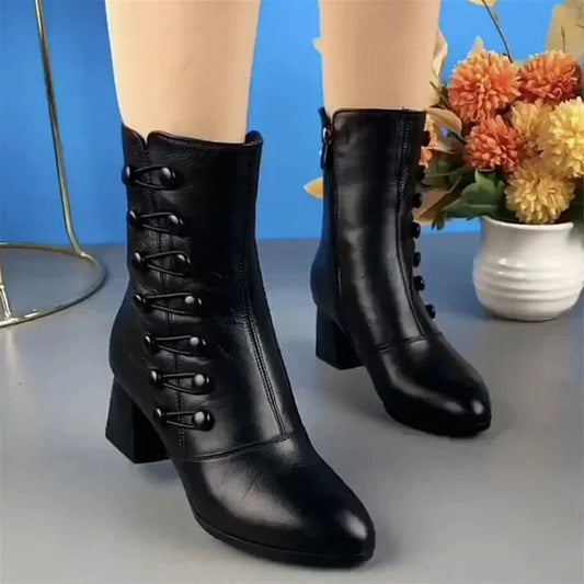 Livia | Lace-Up Chunky Heeled Boots | Sleek, Chic, and Comfortable Design