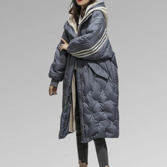 Sarah | Long Quilted Puffer Coat with Stripes | Sporty Warmth and Style