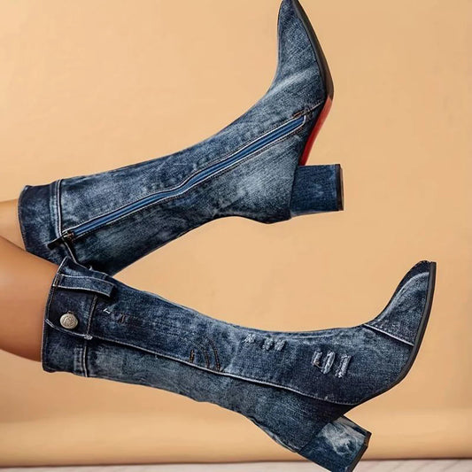 Lena | Denim High-Heeled Boots | Chic, Fashion-Forward Style