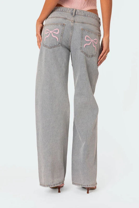 Chloe | High-Waisted Bow-Detail Jeans | Flattering Fit with a Touch of Charm